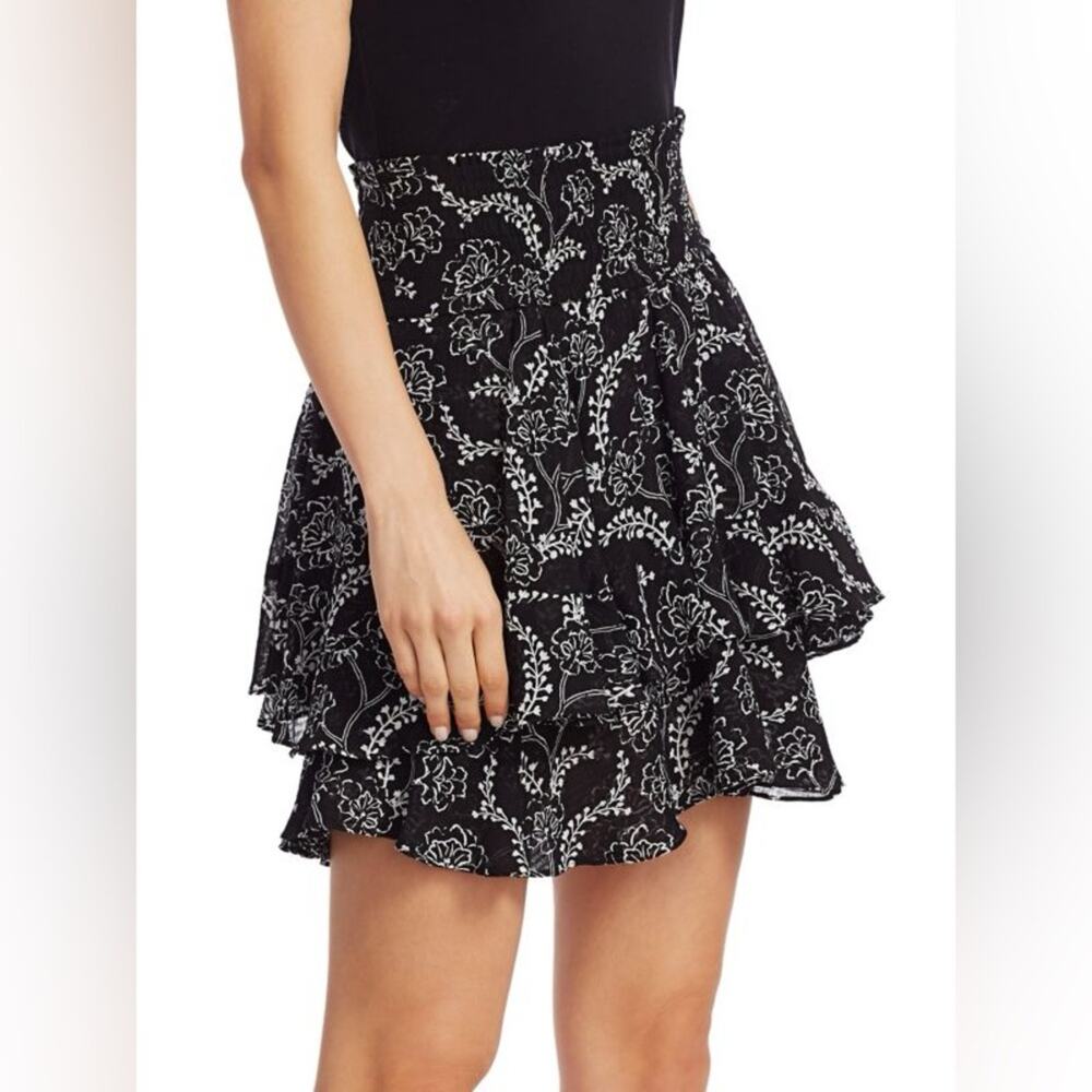 NWT A.L.C. Vera Floral Ruffled Mini Skirt Silk Blend Black And White Size 6